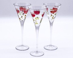 3x Art Nouveau Laura Ashley Champagne Glasses Stemware Floral Design, Enameled