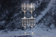 Antique Set of 4 Cordial-Sherry Glasses, Art Nouveau Etched Greek Key Pattern