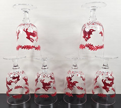 6 Dansk Nordic Knits Red 12 Oz Goblet Set Vintage Reindeer Christmas Crystal Lot