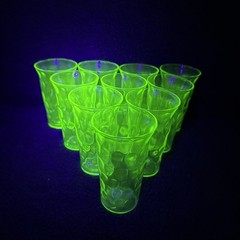 Uranium Glass Dot Optic Juice Glasses 4” UV Glow LOT of 10 **QUICK SHIP