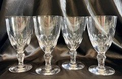 Set Of 4~Vintage Clear Glass 6” Goblets~Thumbprint~Multi Side Bulbous Stem