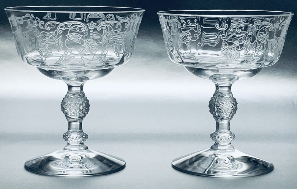 FOSTORIA * MORNING GLORY ETCH 313 * LOW SHERBETS PAIR *