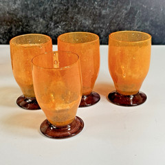 4 Vintage Daum Nancy France Art Deco Orange Purple Footed Cordials Glasses 3″