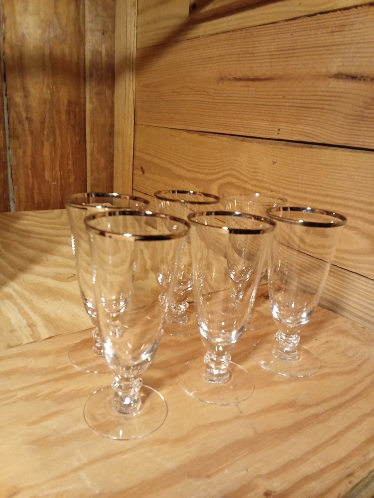 Vintage Fostoria Wedding Ring Platinum Rimmed Goblets Set Of 5 With 1 Bonus One