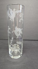 Etched Clear Highball Drinking Glass Tribal Animals Figures Contemporary Barware