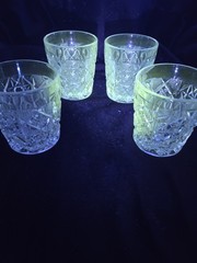 Vtg Fostoria Heritage Whiskey Glasses 1972-1982 UV Manganese Glow 4 piece