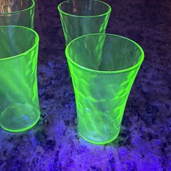 Vintage Green Uranium Glass 3″ Dimpled Juice Shot Glasses Barware