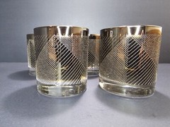 Vtg 1950s Set of 5 On The Rocks Drinking Glasses Black~Silver Textured Geometric