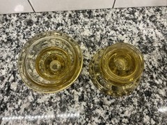Antique Victorian Amber Glass Low Candlestick Holders 2