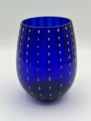 Set of 3 Zodax Art Deco Mavi Ribbed Cobalt Blue Opal Dot Stemless Wines – 16 oz