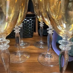Set Of6 pier one 1 Gold/Amber Flaired Luster Wine Glosses 9″ High/RONA Slovakia
