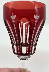 2 Vintage Red Cut to Clear Crystal Wine Water Glasses Goblets 7 5/8″T Heavy