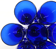 7) Pier 1 Cobalt Blue Iced Tea Glass Set Elegant Stemware Drinking Bar P1C13 Lot