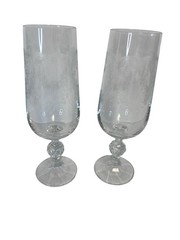 2 Bohemian Crystal Cascade Champagne Flute Etched Swag Knob Stem & Panel Base