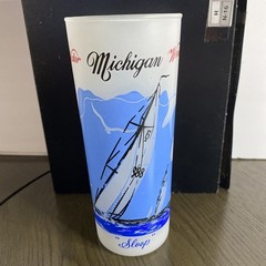 Libbeys 12oz Frosted Drinking Glass Tumbler Michigan Sloop Scenes