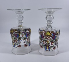 Vintage France Colorful Birds Flowers Glasses Water Wine Stemmed Goblets 2 Gift