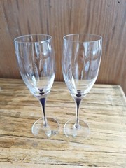 Set 6 Orrefors Intermezzo Cobalt Blue Clear Champagne Wine Glasses Teardrop