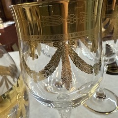 Mint Set of 6 Cristallerie Italian Gold Encrusted Crystal Goblets With decanter