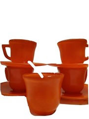 SALE! WAS 50 VTG MCM HAZEL ATLAS 9PC ORANGE OVIDE PLATONITE LITTLE HOSTESS 1950S