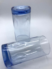 Libbey Crisa Pinched Thumbprint Impressions Blue 6” Glasses, Tumblers, Set 2
