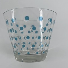 Vintage Hazel-Atlas Set-7 Aqua Polka Dot Barware~1 Ice Bowl & 6 Cocktail Glasses