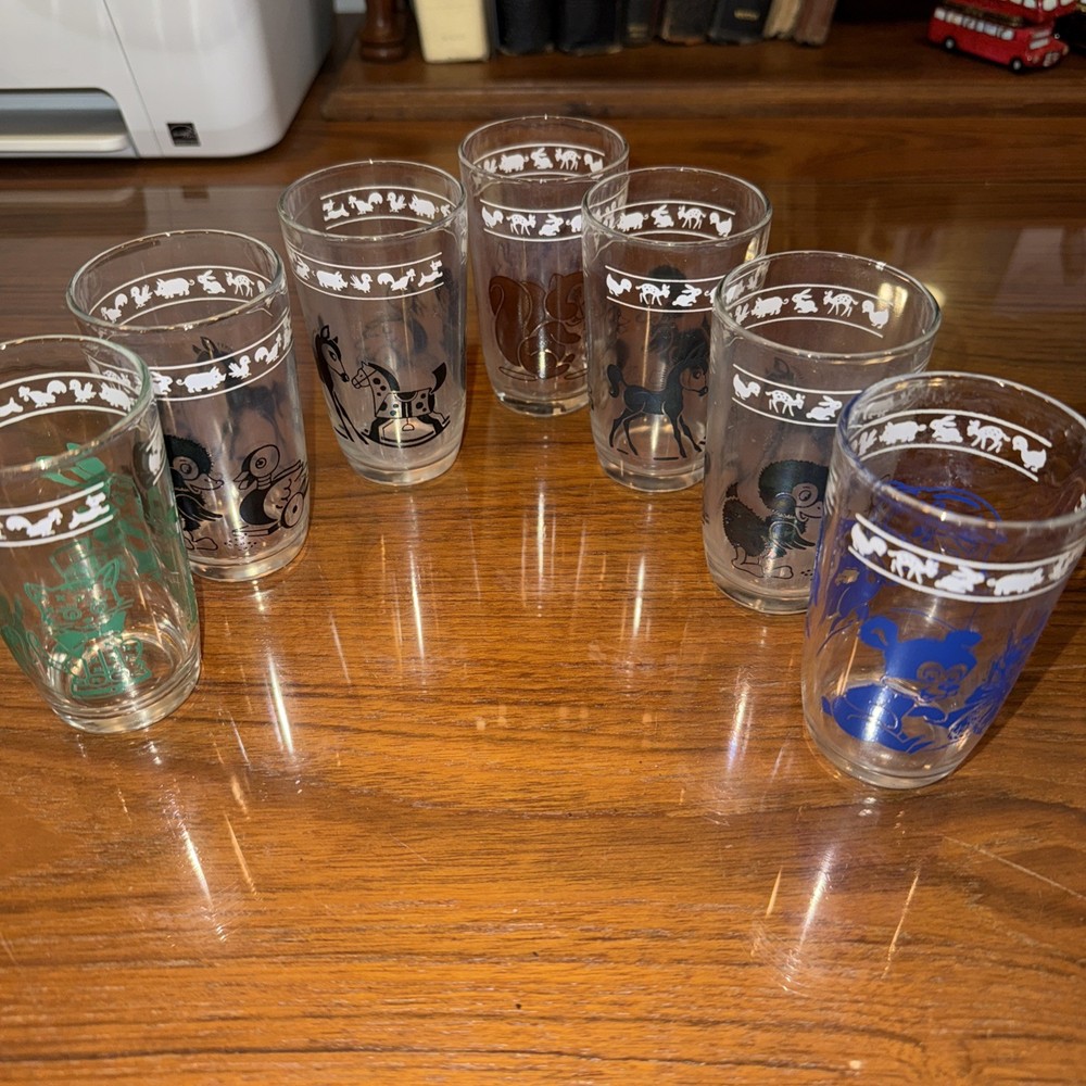 Vtg Kraft Swanky Swigs Children’s Drinking Juice Glasses Animals Set of 7