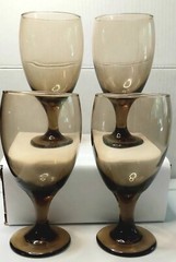 Set Of 4 Amber Smoke Goblets Pedestal Water Glasses Mocha Hand Blown 7″ Pier 1