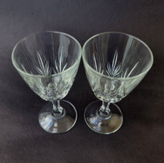 Pair Vintage French Crystal Clear Glass Water Goblet 100ml Stemware Signed 5″
