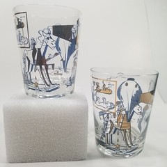 RARE Pair of Drinking Glasses Painting Theme 50 Trojan Horse Cave Spray Fence