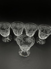 Set of 5 Fostoria Navarre Etched Crystal Cordial Footed Thumbler Unmarked
