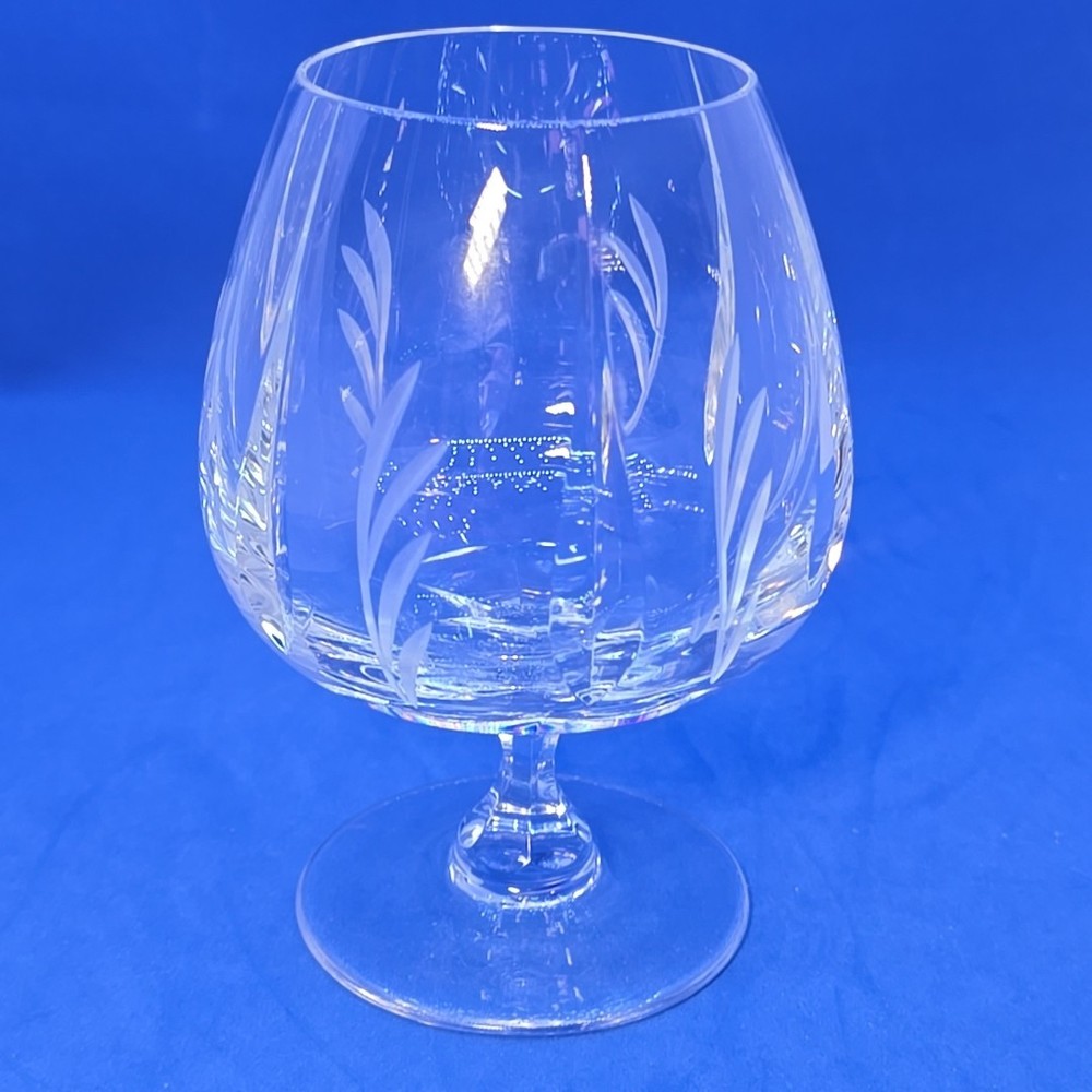 Crystal Brandy Snifter 6 Panel Vertical Cuts In Bowl W/ Etched Leaf Pattern. EC