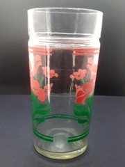 Vintage Anchor Hocking Pink and Green Floral Glass Tumbler 22 Embossed on Bottom