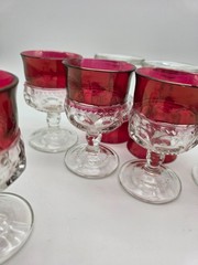 Vintage Kings Crown Thumbprint Ruby Red Cordial Glass Set of 6