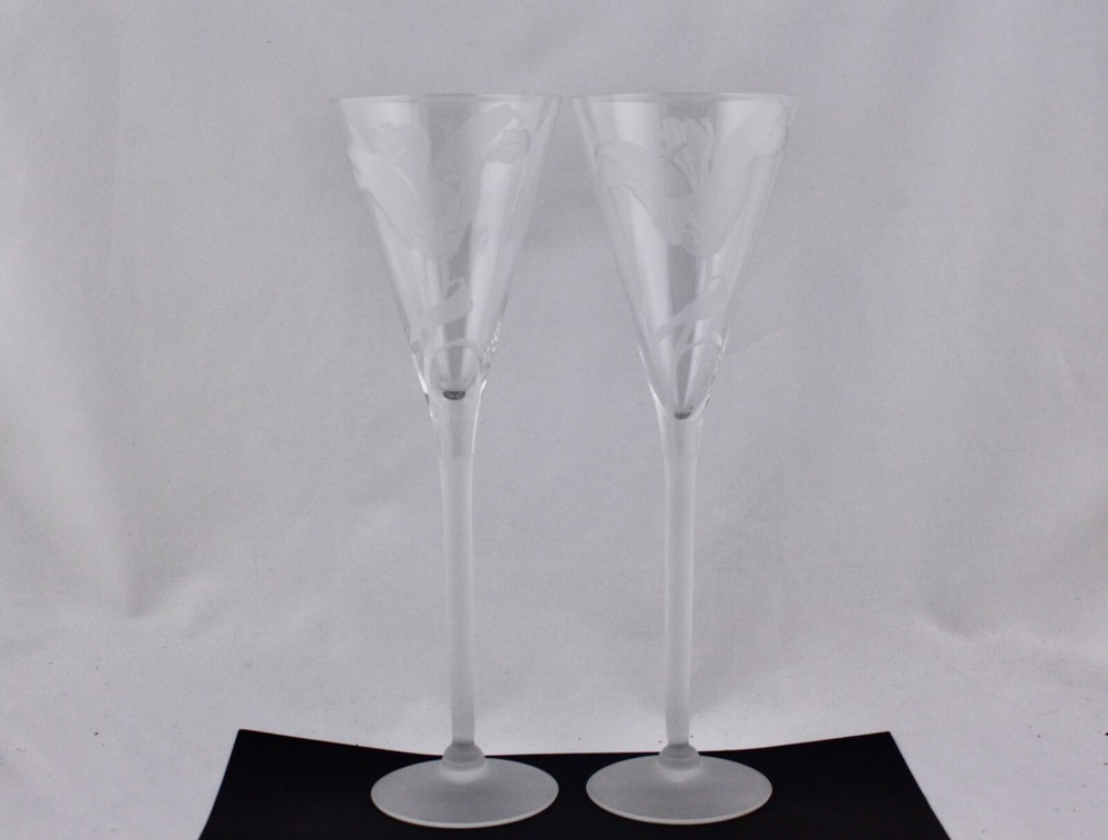 SET OF 2 TIGER LILY 12″ TOASTING FLUTES/GLASSES – MINT