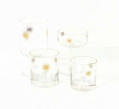 60s Vintage Mid Century Gold Starburst Pattern Bar Glasses Set Of 4