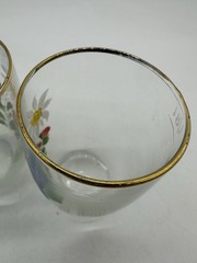 Delicate Little Swiss Juice Glasses «St. Wolfgang» Floral with Gold Trim on Rim