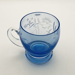 Blue Krosno Polish Glass, Blown Glass Etched Floral, 8 oz (1pc) Very Delicate