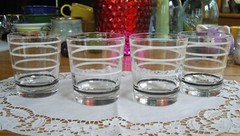Vintage Black & White Striped 3 1/4″ Glasses ~ Set of 4 ~