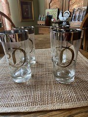 Vintage Highball Dorothy Thorpe Style MCM Silver Letter D Glass Monogram. Set-4