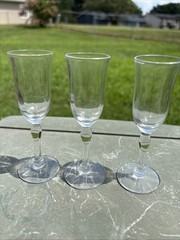 Set Of 3 Vintage Stemmed Cordial Glasses, 4 Inches Tall, Faceted Design