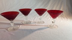 Michael Weems Signed Elise Red Martini Glasses – Set of 4 Hand-Blown