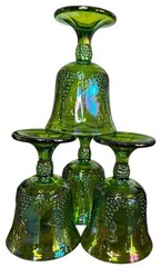Carnival Glass Goblets Green Iridescent Grape Pattern Vintage Set of 4