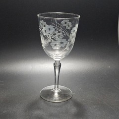 Vintage Etched Glass Wine Goblet 7″ Floral Design Elegant Tableware glassware