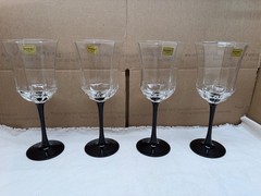 4 Vintage Arcoroc Luminarc Verrere D’Aroues Octime Black Stem water Goblets 8oz