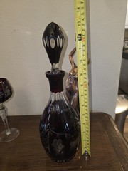 VTG Ruby Cut To Clear Crystal Decanter Wine Cordial Glass Set Bohemian Style MCM