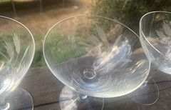 Vintage Etched Wheat Pattern Clear Glass MCM Crystal Champagne Glasses Set of 3