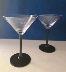 Mid Century Modern Luminarc Domino Cocktail Glasses, Black Stem, Made in France