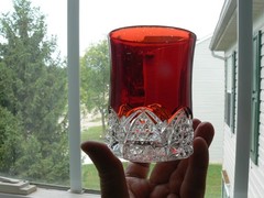 Button Arches Ruby Stained Tumbler EAPG George Duncan & Sons #39 circa 1897