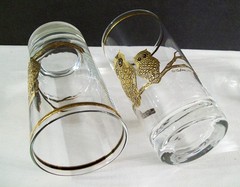 MCM CULVER Gold Encrusted Owl Tumblers – Set of 4 – 10 Ounce –1960’s- Highballs