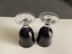 Set of 2 Libbey?black w/ clear textured style stem water wine glass goblet